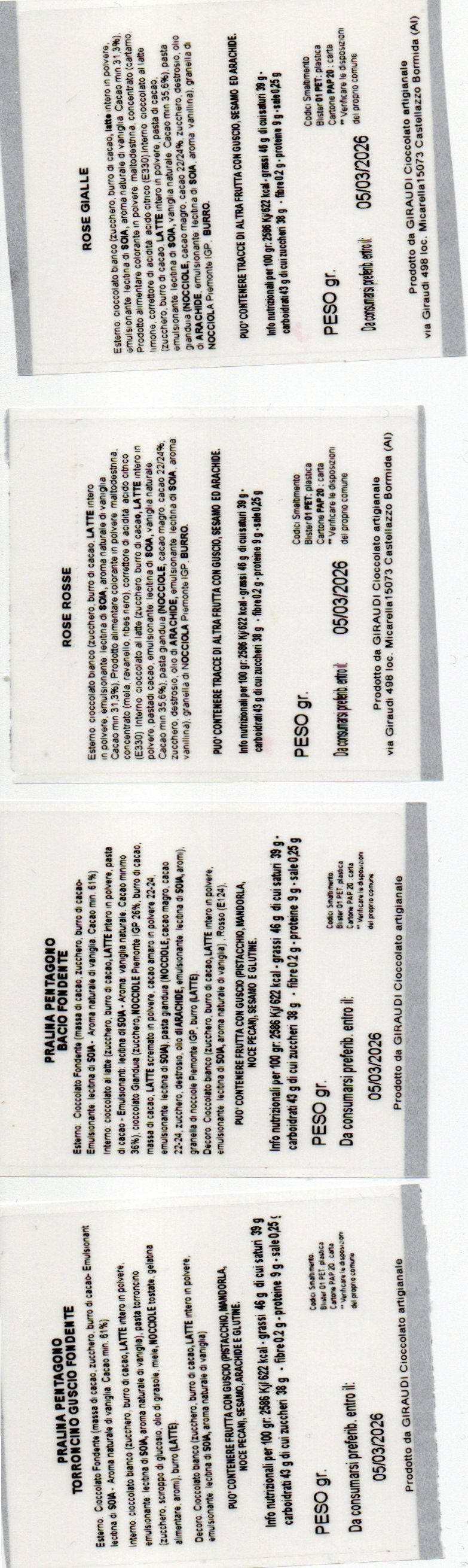 tabella ingredienti cioccolato
