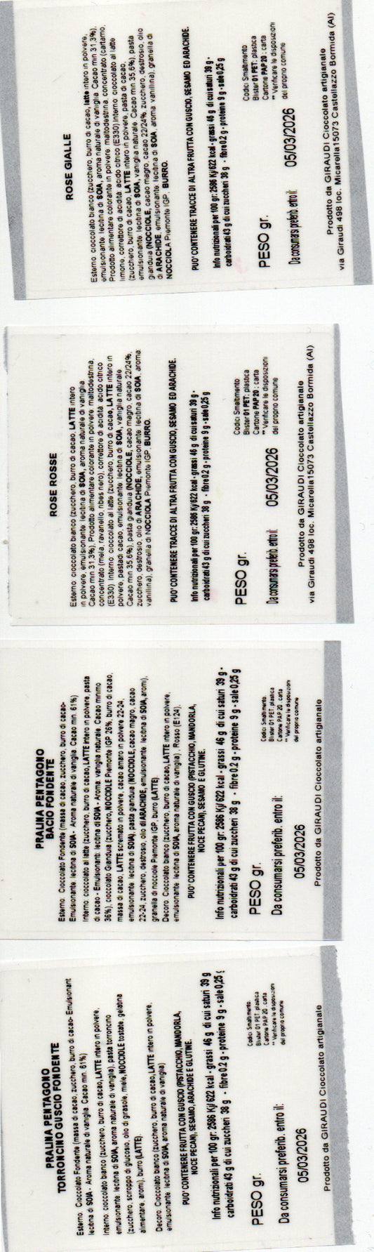 tabella ingredienti cioccolato